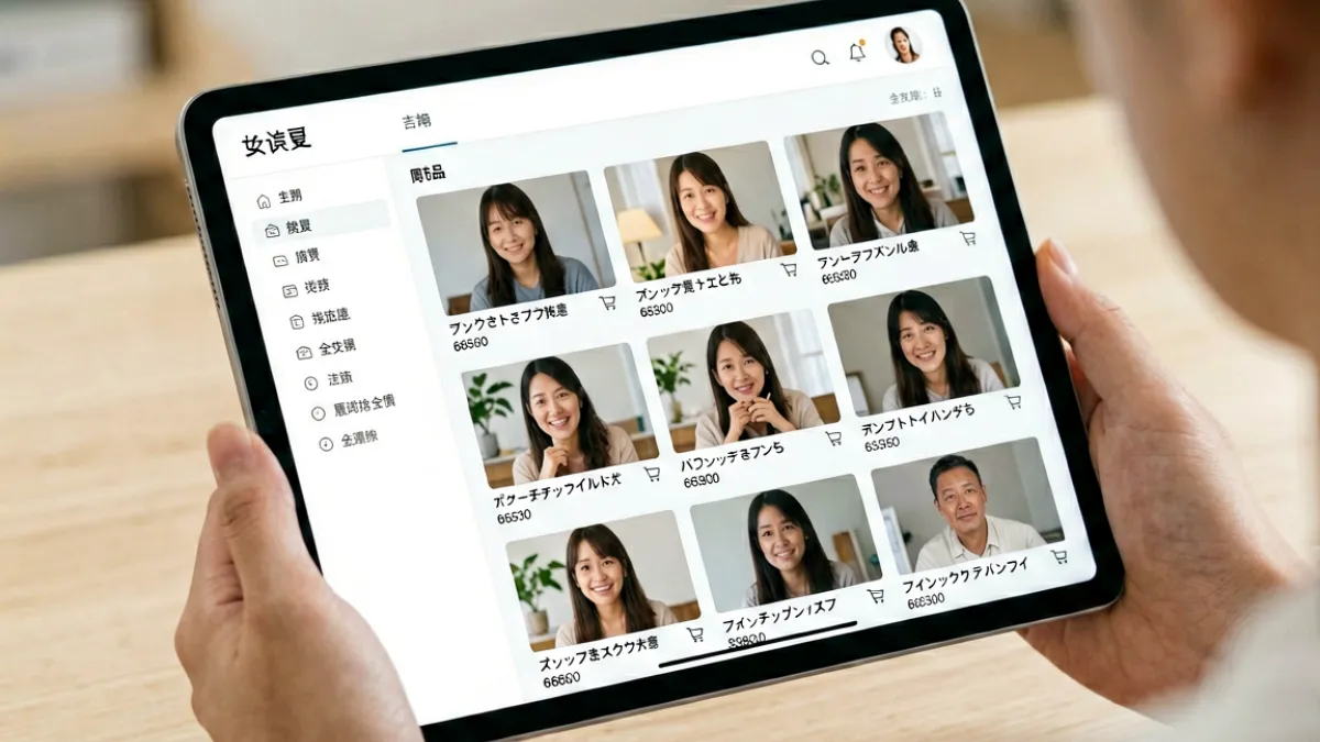 用户在平板上浏览日系成人内容平台，界面干净整洁无弹窗，视频分类标签清晰可见